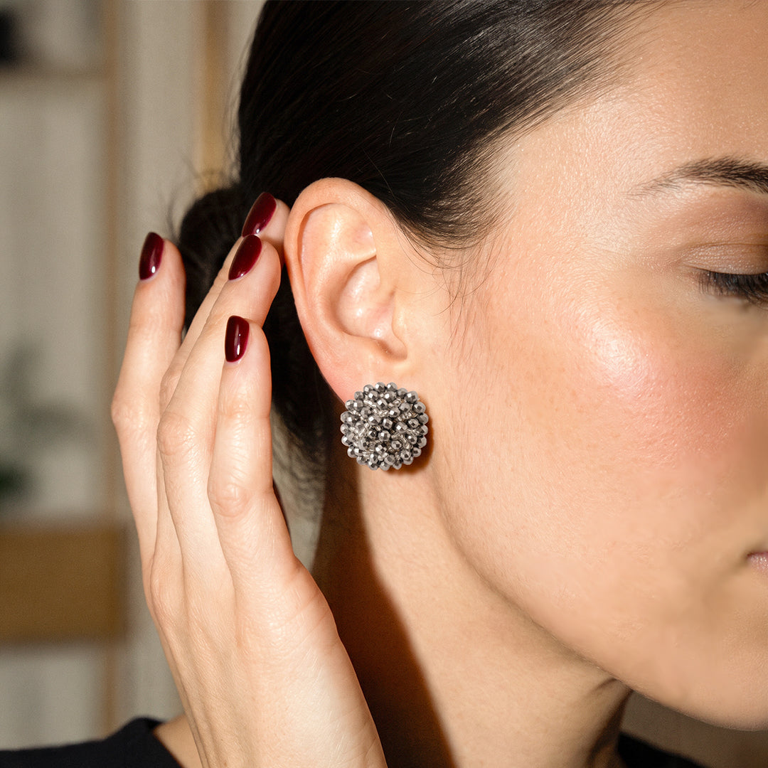 Aretes Topo Artesanal Gris Grande