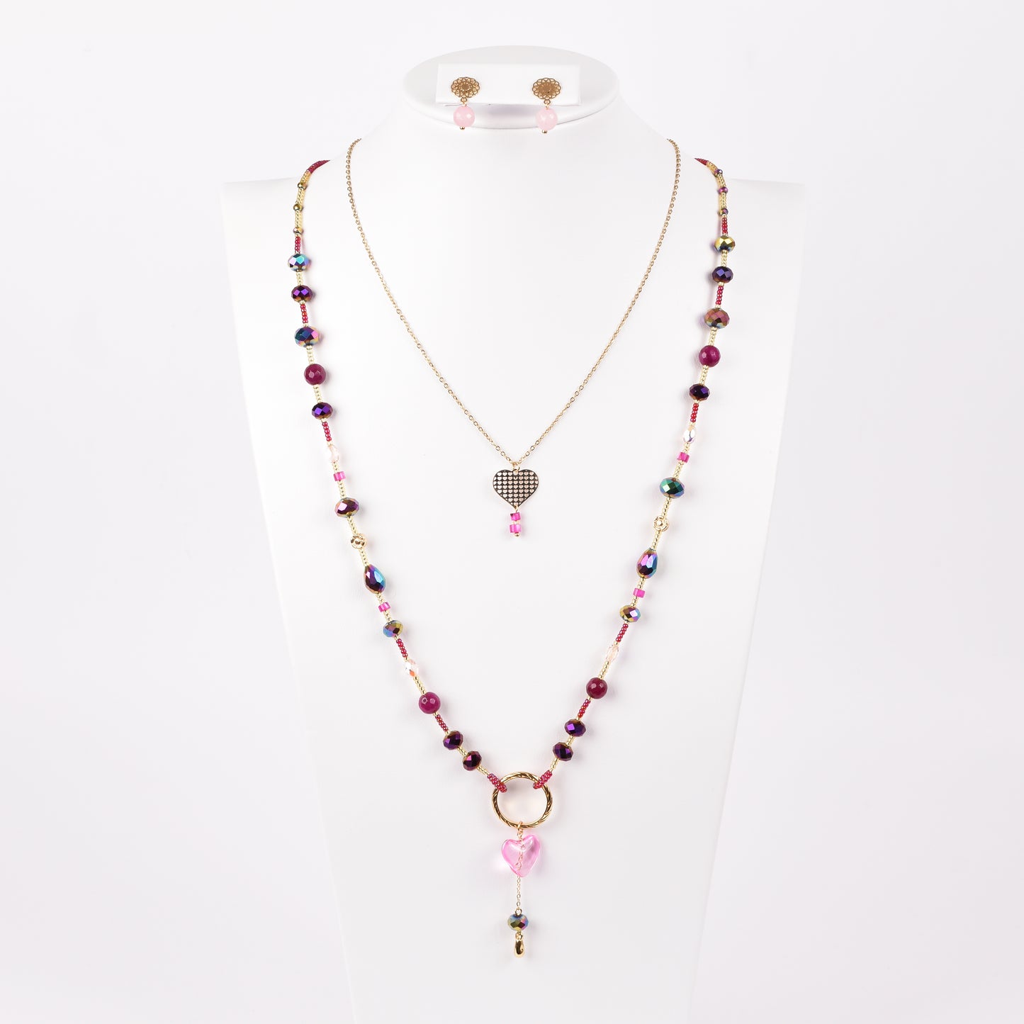 Collar Piedra Natural Pink Heart