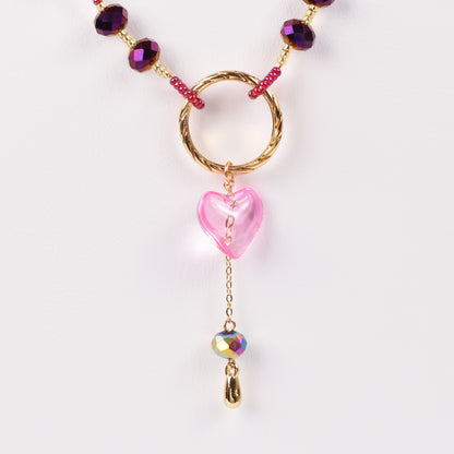 Collar Piedra Natural Pink Heart