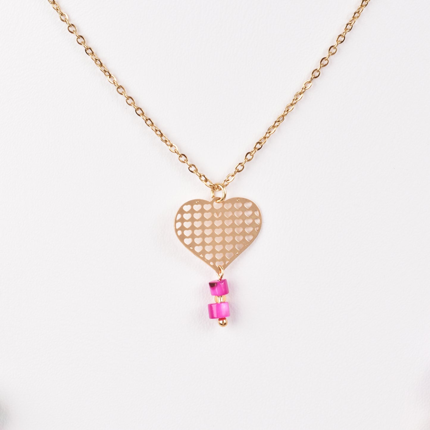 Collar Piedra Natural Pink Heart